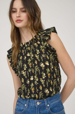 Black Floral Sleeveless Blouse