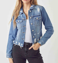 Load image into Gallery viewer, Risen Distressed Cropped Denim Jacket