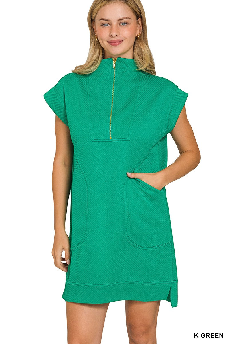 Kelly Green Textured Quarter Zip Dress