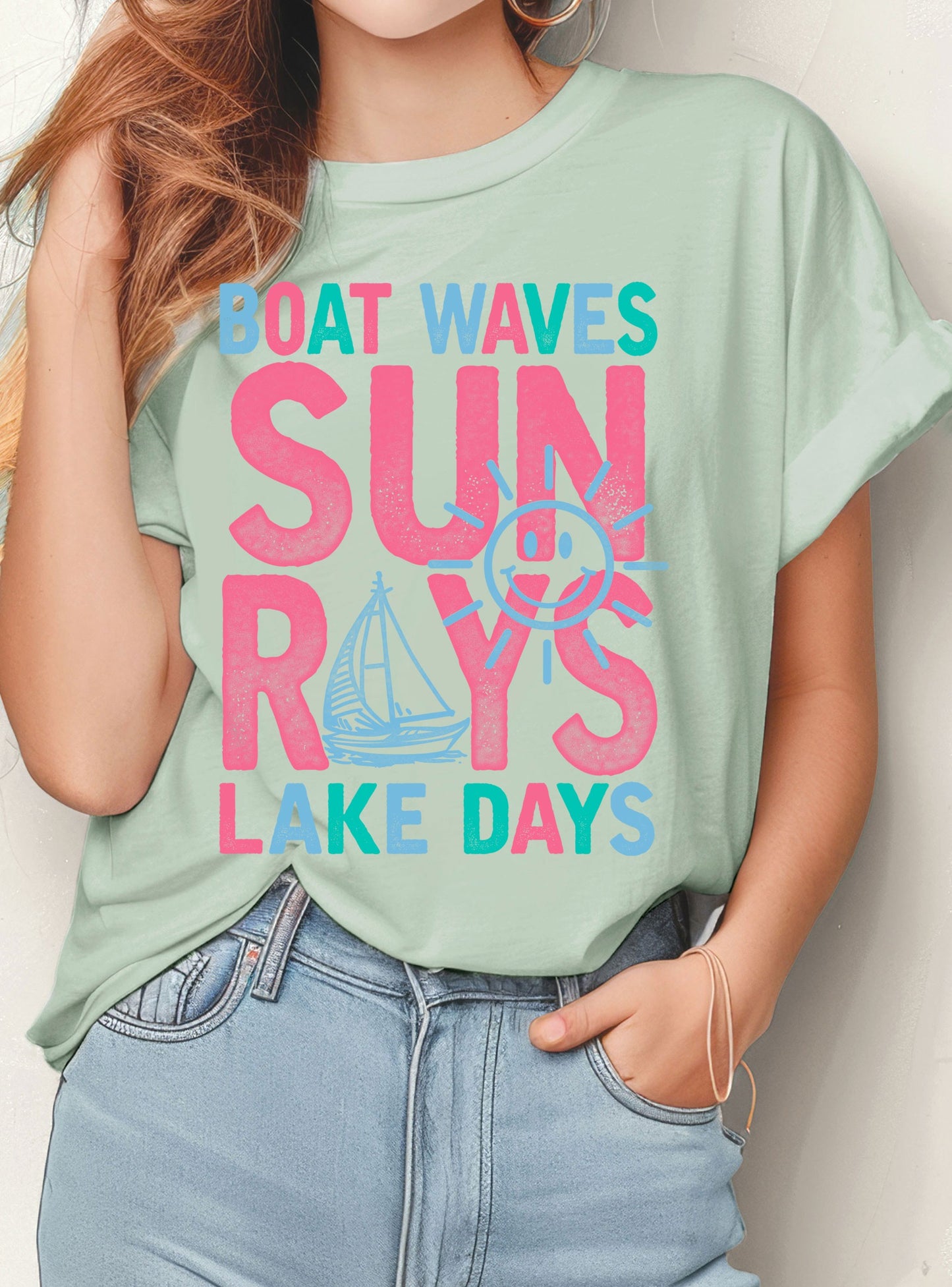 Boat Waves Sun Ray Lake Days Graphic Tshirt