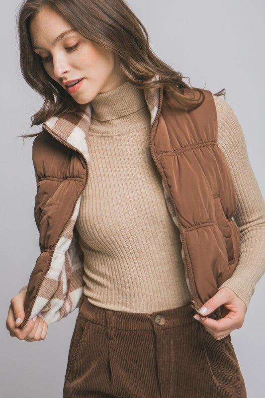 Brown Reversible Puffer Vest