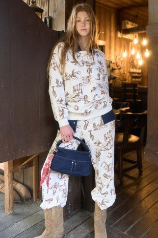 Cream Western Print Joggers