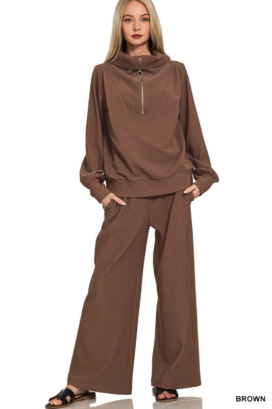 Brown Ribbed Set
