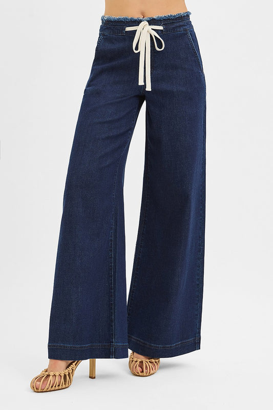 Risen Wide Leg Drawstring Denim