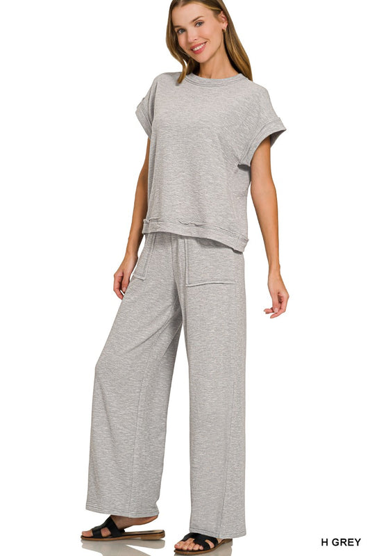 Heather Grey Slub Short Sleeve Pant set
