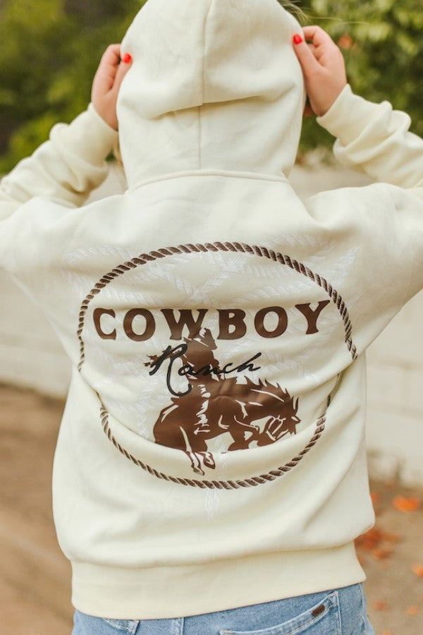 Ivory Cowboy Ranch Western Zip-Up Sweatshirt