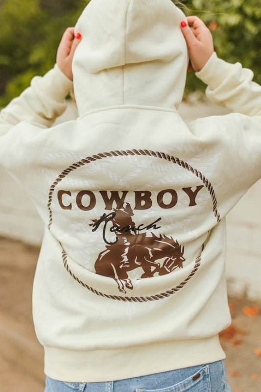 Ivory Cowboy Ranch Western Zip-Up Sweatshirt