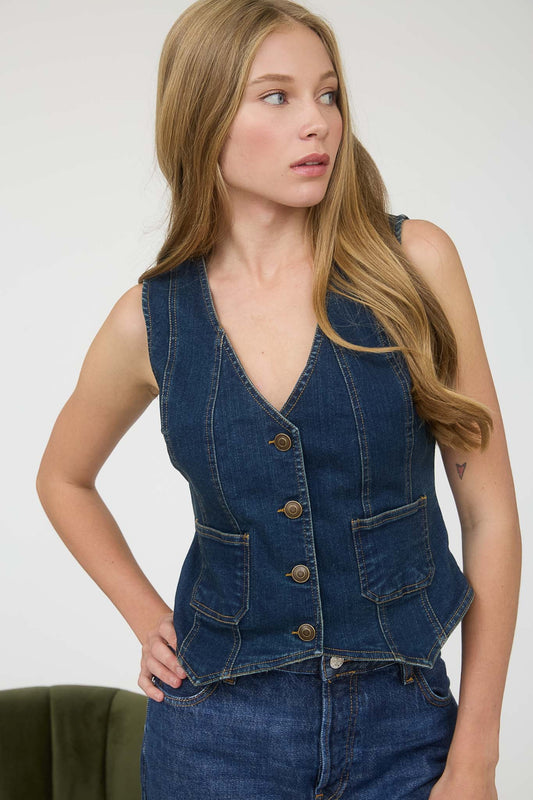 Dark Denim Button Down Vest