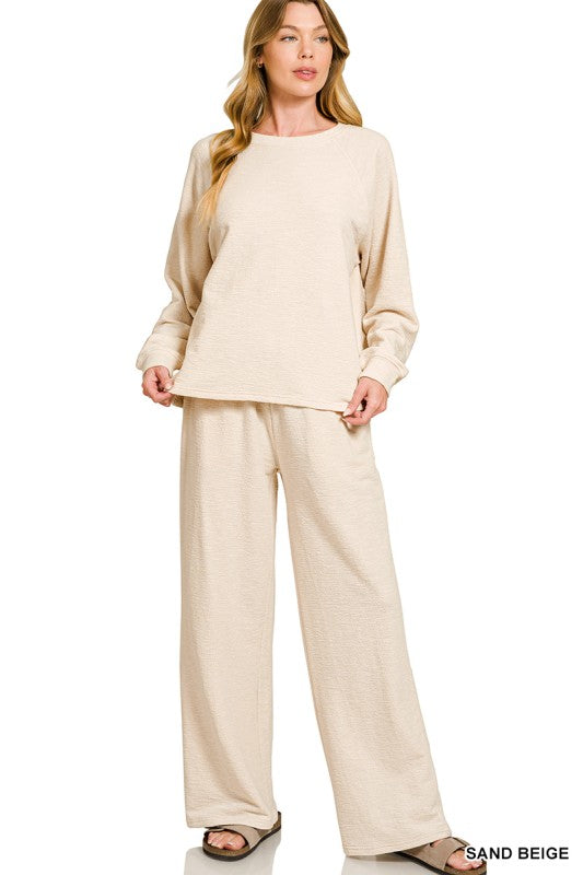 Natural Slub Long Sleeve Top & Pants 2pcs Set