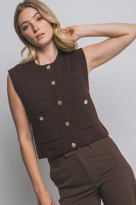 Brown Sleeveless Knit Sweater Vest