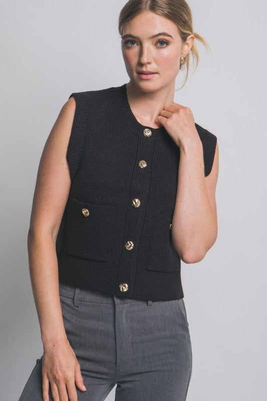 Black Sleeveless Knit Sweater Vest