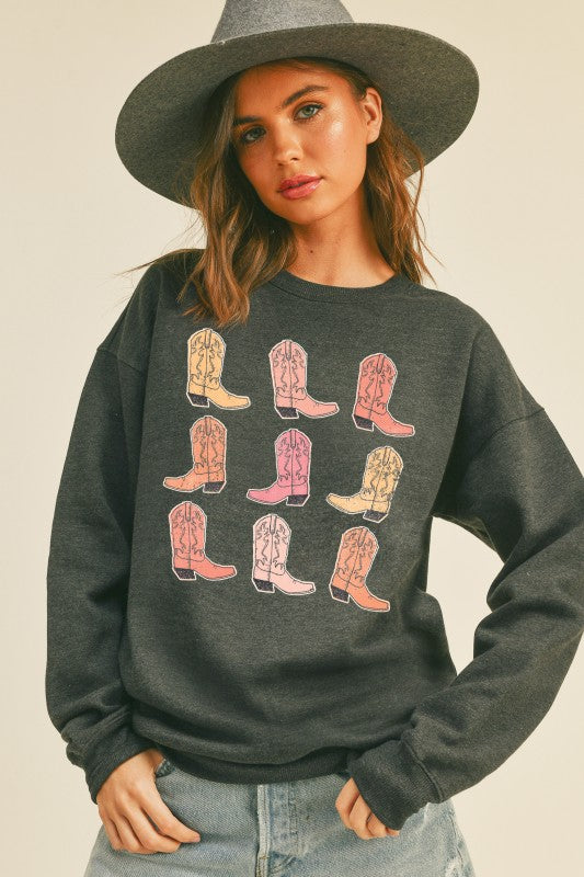 Cowboy Boots Graphic Long Sleeve Sweatshirt