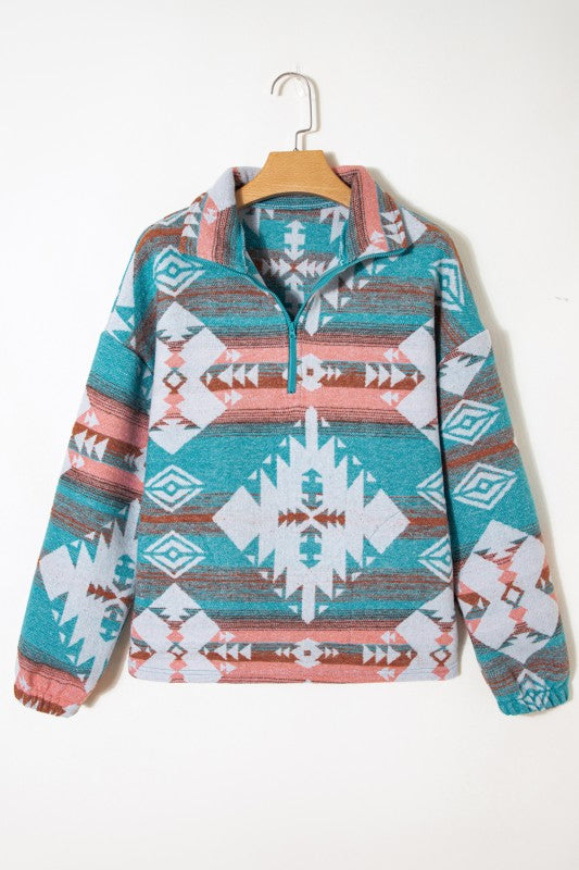 Western Aztec Quarter Zip Pullover
