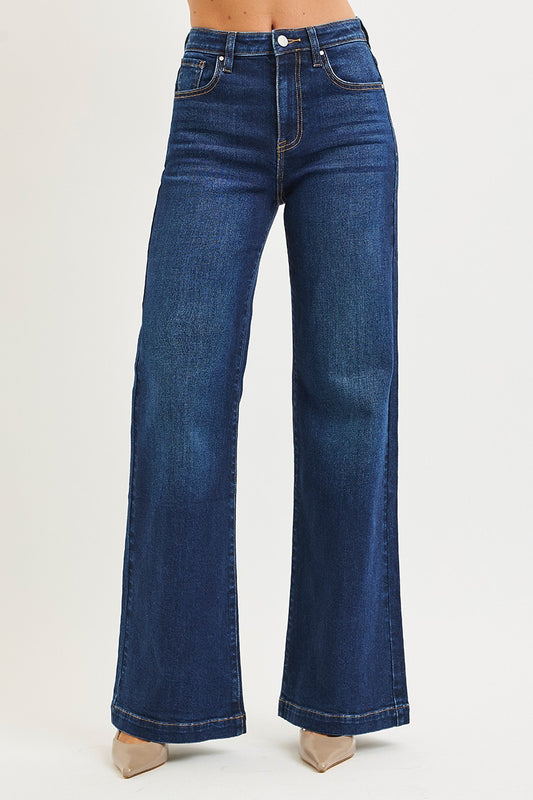 Risen Dark Wash High Rise Wid Leg Trouser Jeans