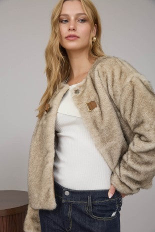 Faux Fur Front Tab Detail Coat