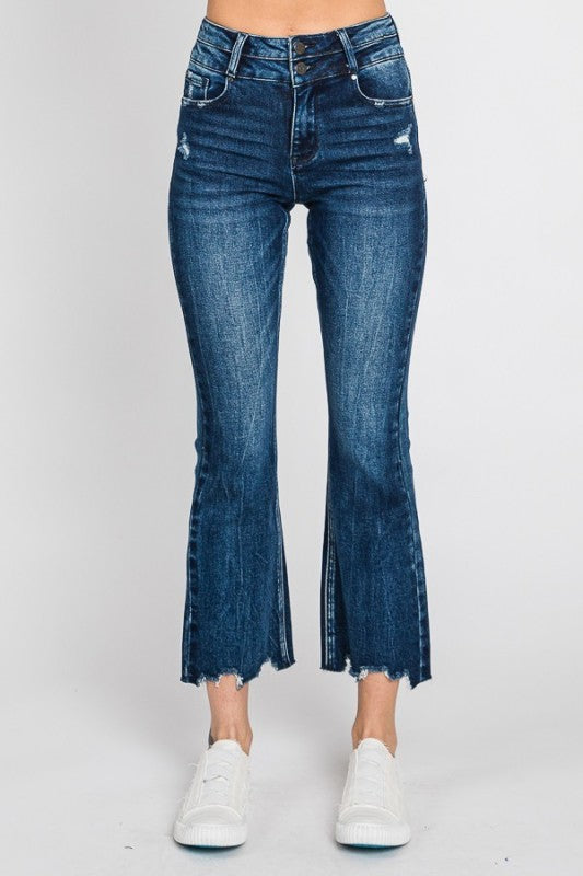 Petra High Rise Crop Bootcut W/ Frayed Hem Jeans