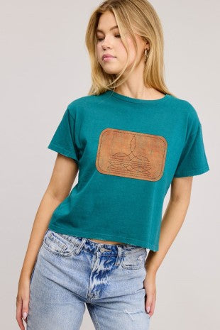 Teal 'puff' Cowboy Boots Stitch Vintage Graphic Top