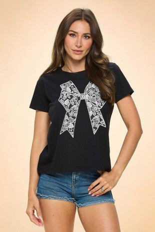 Black Lace Bow "puff" Graphic Tee