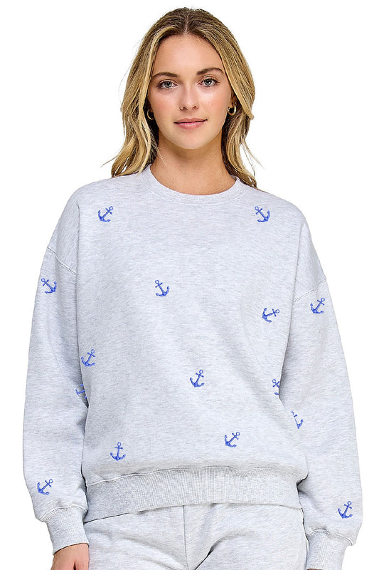 Anchor Embroidered Crew Neck Sweatshirt