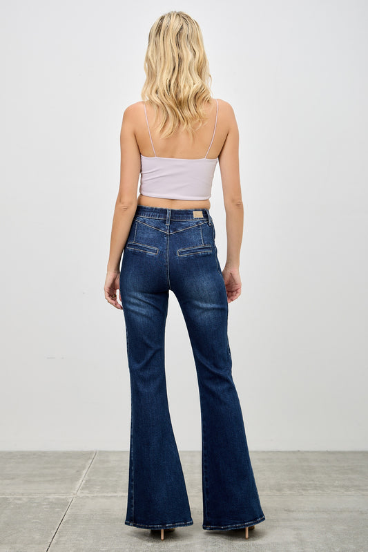 Saige Dark Wash High Rise Flare Trouser