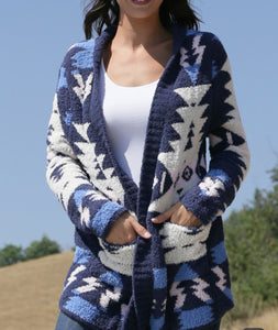 Navy Aztec Super Soft Open Cardigan