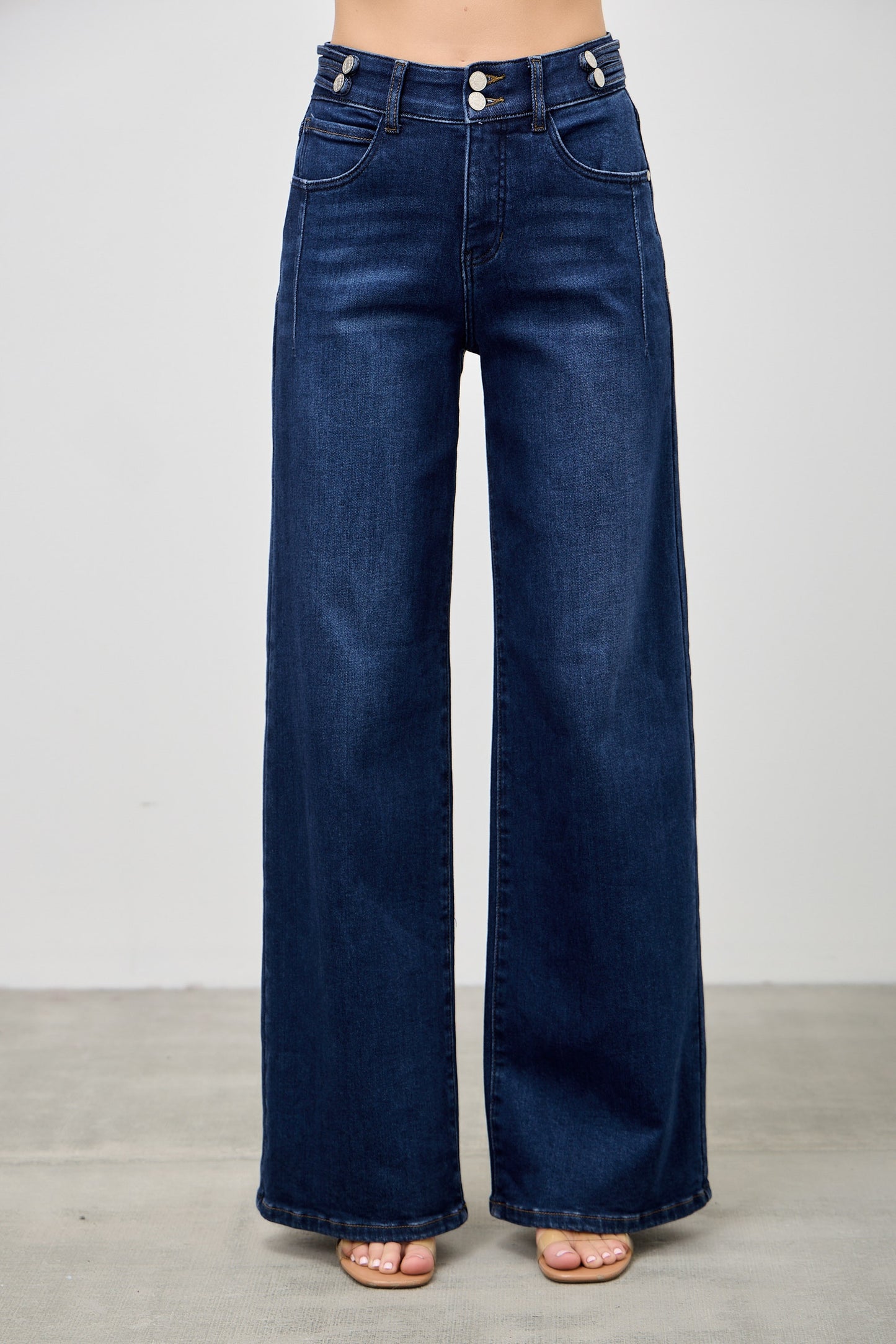 Saige High Rise Tummy Control Wide Leg with Double Buttons