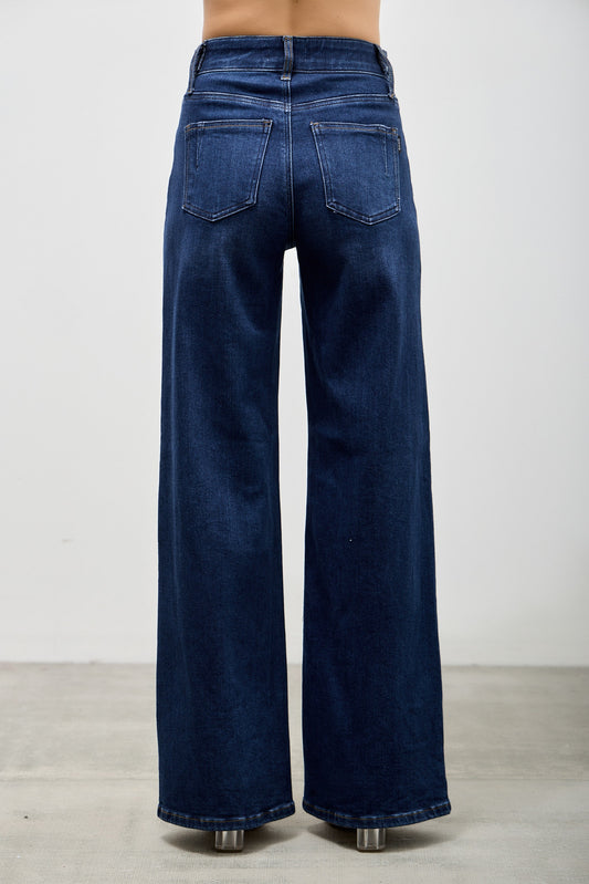Saige High Rise Tummy Control Wide Leg with Double Buttons