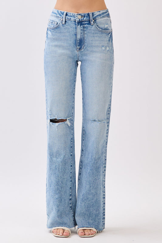 Petra High Rise Light Wash Vintage Flare w Raw Hem