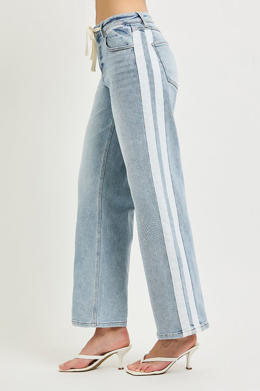 Risen Slouchy Baggy Waistband Drawstring And Side Contrast Stripe