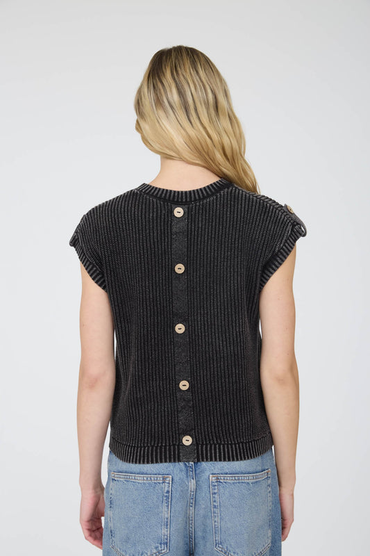 Charcoal Short Sleeve Sweater w/Button Detail