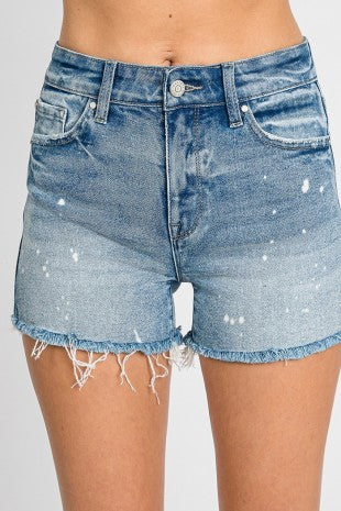 Petra High Rise Splat Denim Short with Raw Hem