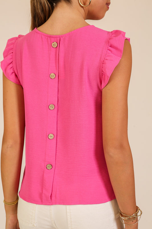Pink Ruffle Sleeve Blouse w/ Button Back
