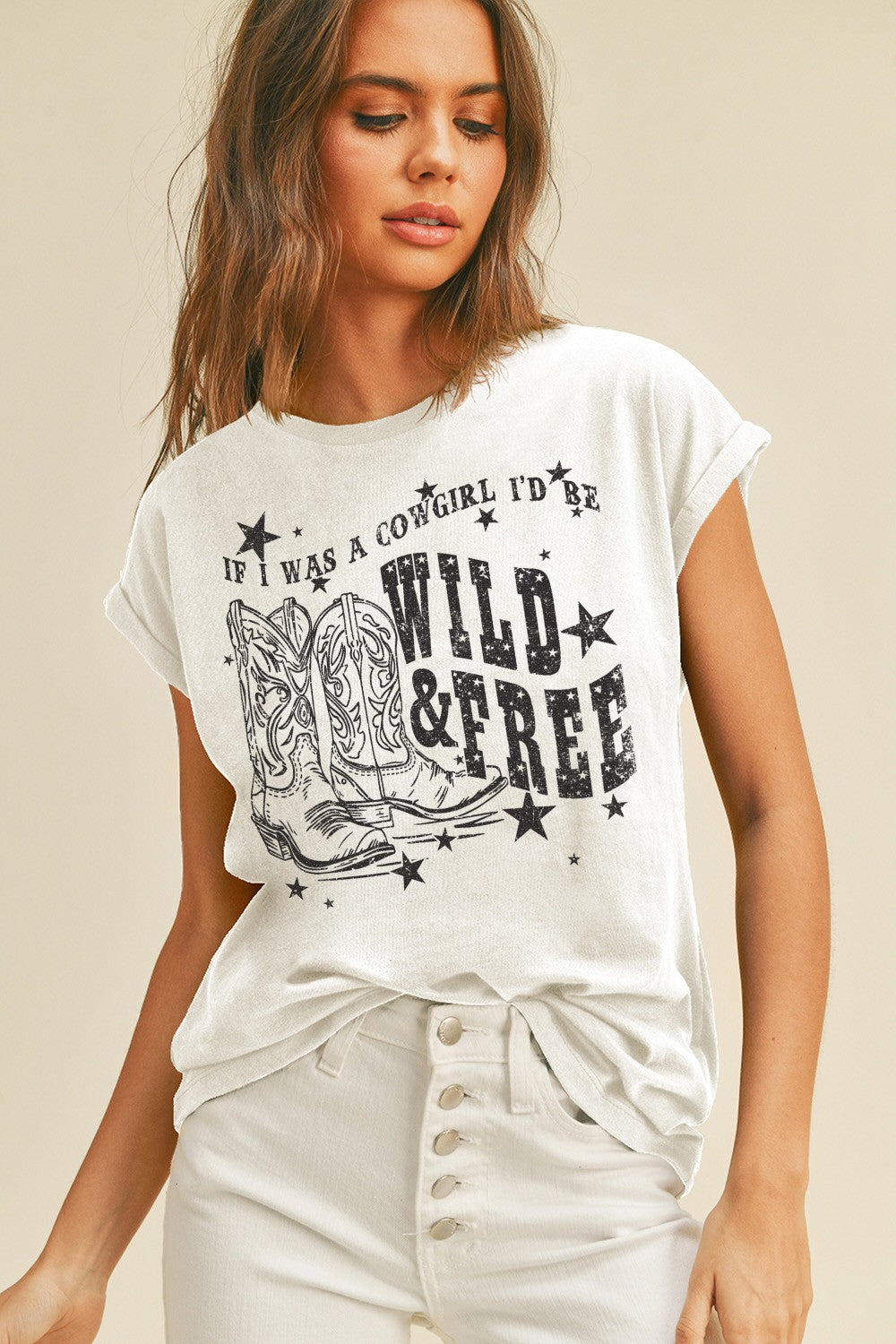 Cowgirl Boots rolled up Sleeve Graphic Tee