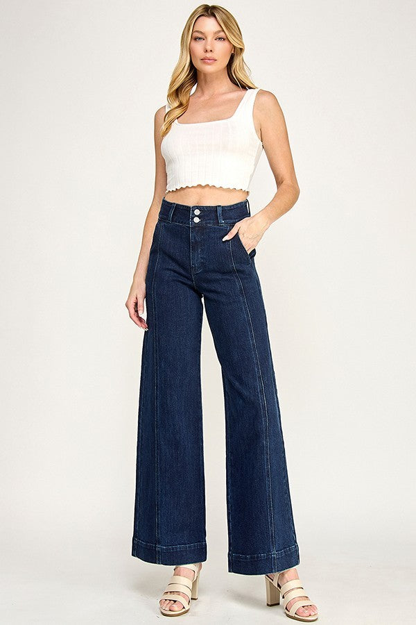 Petra High Rise Dark Wash Wide Leg Trouser