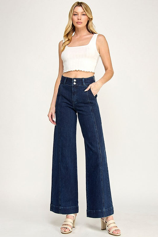 Petra High Rise Dark Wash Wide Leg Trouser