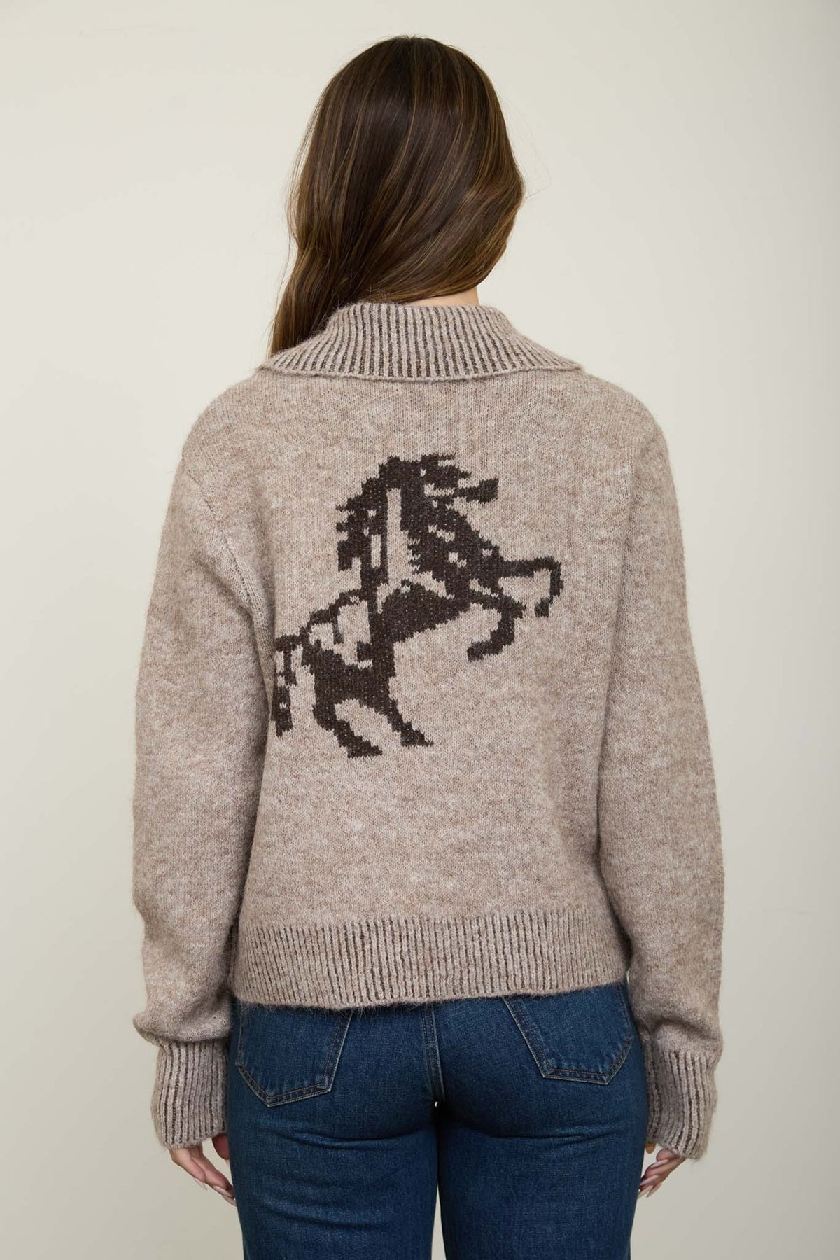 Brown Western Collared Zip Up Cardigan