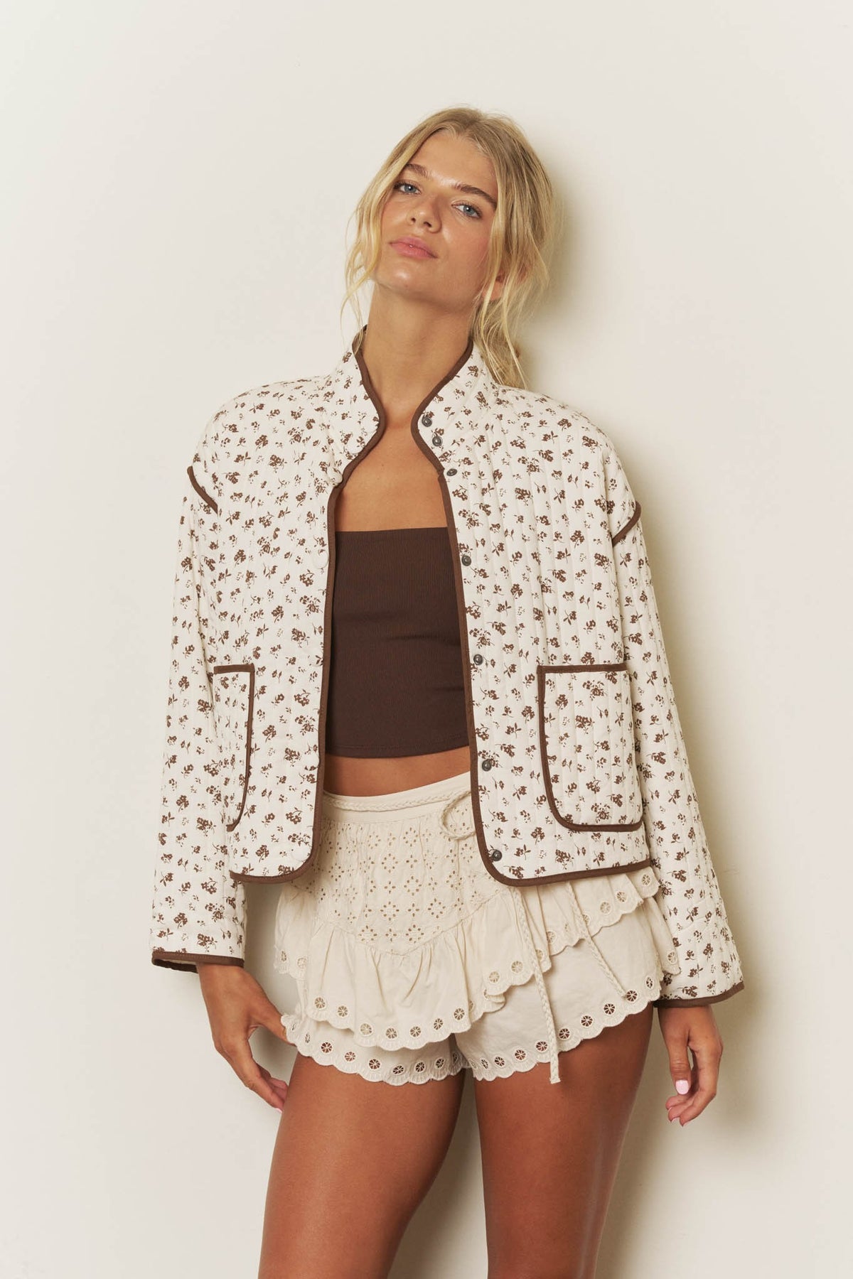 Cream Floral Fall Print Snap