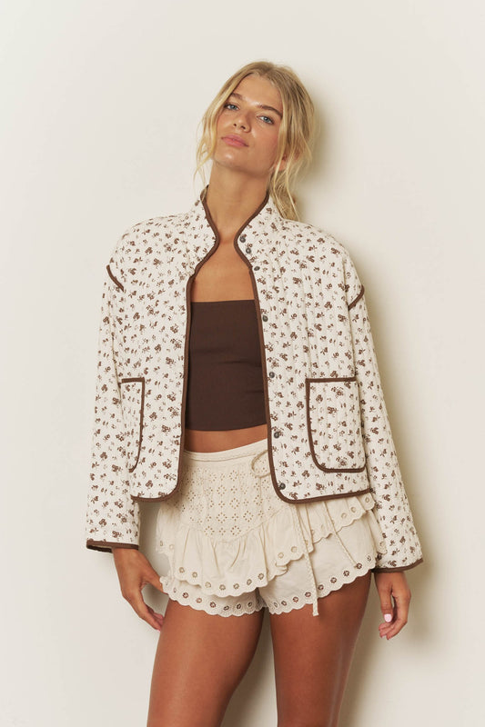 Cream Floral Fall Print Snap