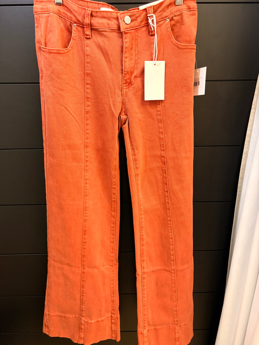 Rust Mid Rise Wide Leg Color Denim Pants