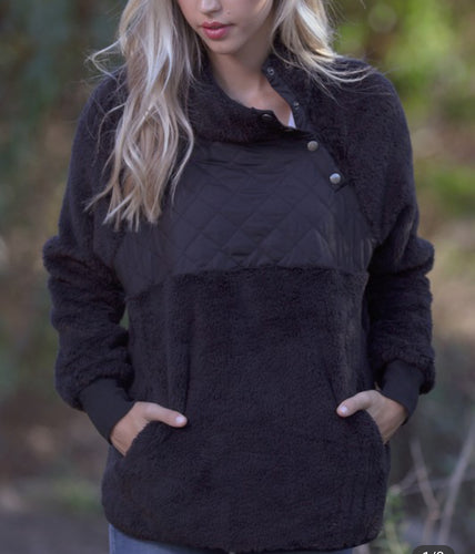 Black Ultra Soft Pull Over Mock Button Neck