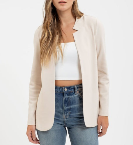 Oat Long Line Blazer with Notched Collar