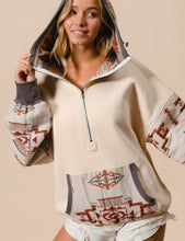 Load image into Gallery viewer, Oatmeal Fleece Hoodie with Aztec Sleeve