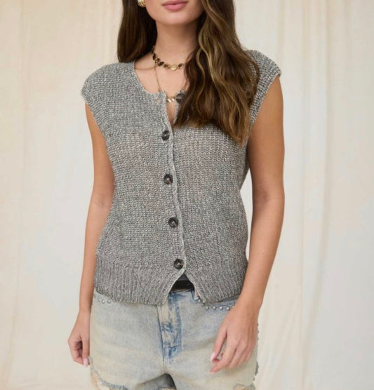 Grey Knit Button Down Sweater Vest