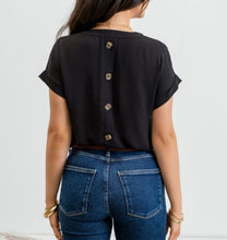 Load image into Gallery viewer, Black V-Neck Blouse w/ Cuffed Sleeve &amp; Button Back