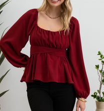 Load image into Gallery viewer, Burgundy Tie Back, Scoop Neck Blouse