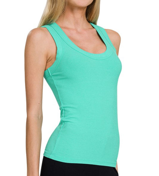 Turquoise Scoop Neck Ribbed Tanks