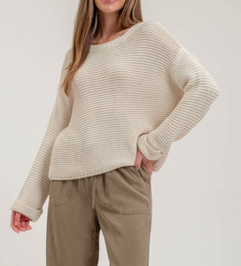 Cream Chunky Knit Cuff Sleeve Sweater