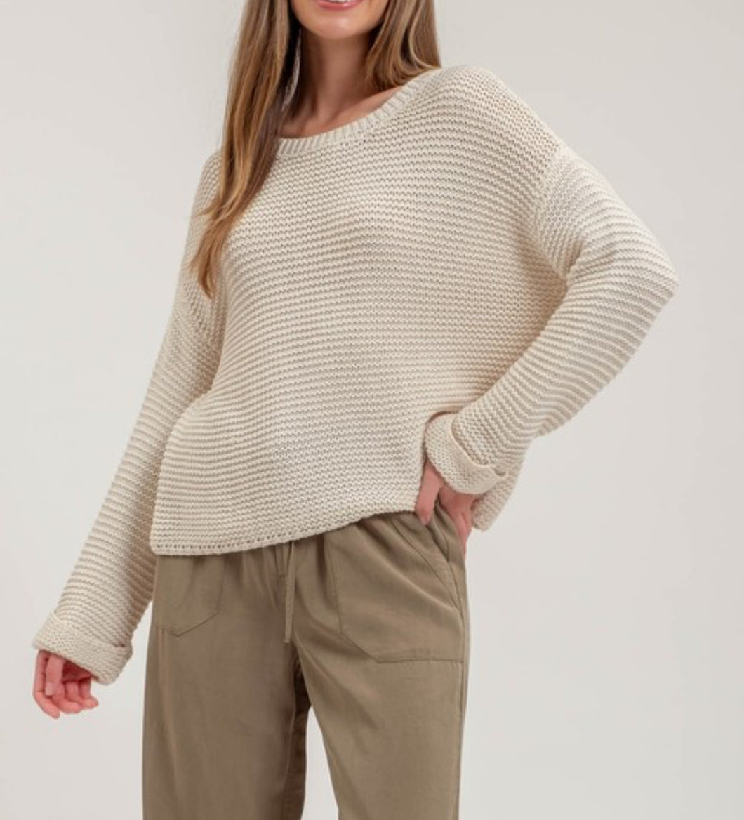 Cream Chunky Knit Cuff Sleeve Sweater