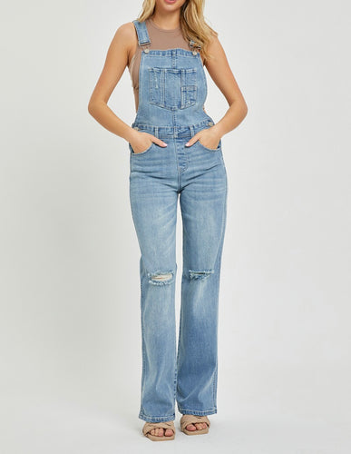 Risen Straight Leg Denim Overalls