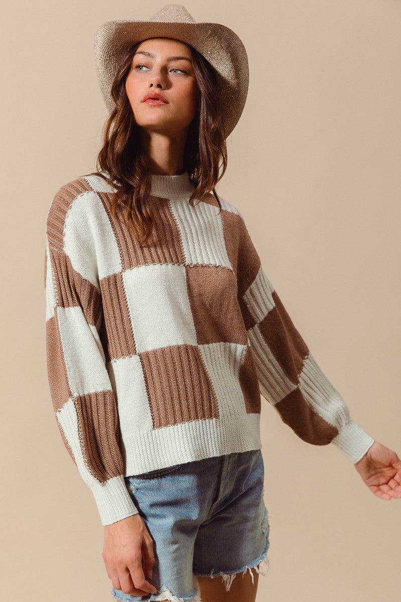 Coffee Pullover Checkered Sweater